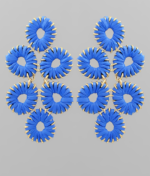 Wrapped Raffia Drop Earrings-Blue