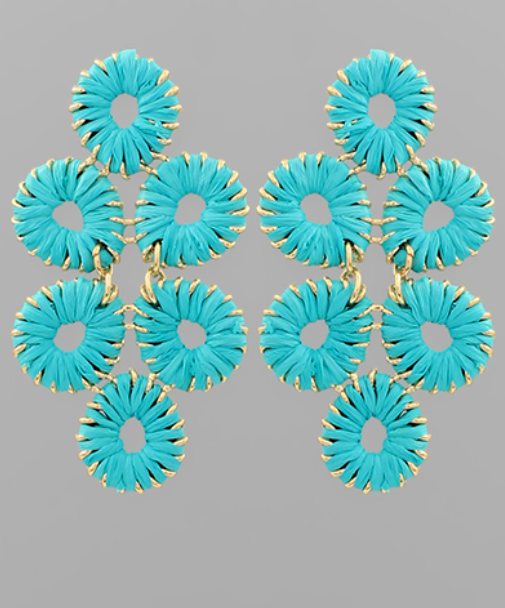 Wrapped Raffia Drop Earrings-Turquoise