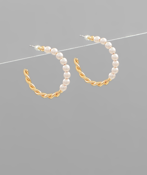 Half Pearl & Twisted Metal Hoops