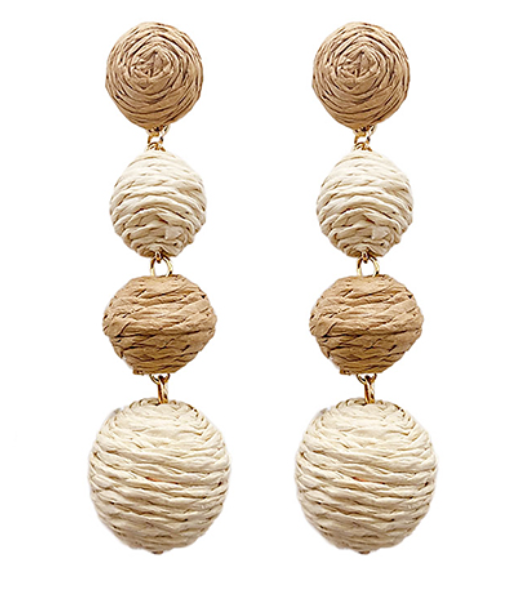 Raffia 3 Ball Drop Earrings