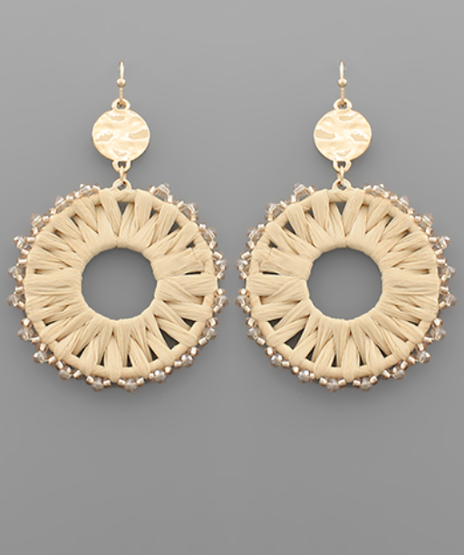 Raffia Circle Bead Dangle Earrings