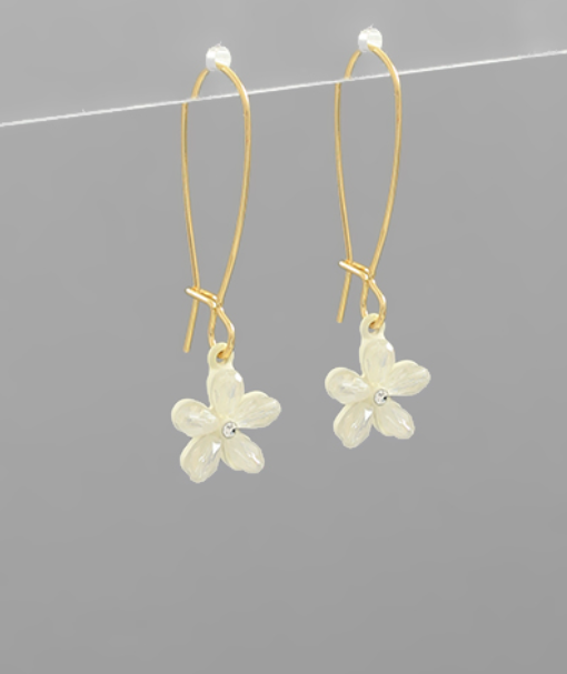 Glass Flower Kidney Wire Drop Earrings