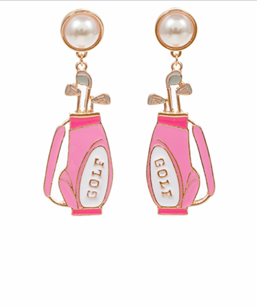 Pearl Stud Golf Bag Enamel Earrings