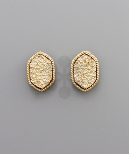 Druzy Hexagon Studs-Gold