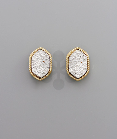 Druzy Hexagon Studs-Silver