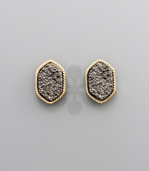 Druzy Hexagon Studs-Grey