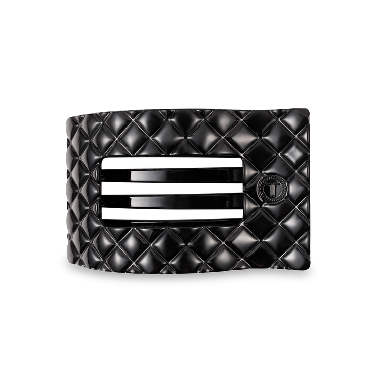 Teleties Medium Flat Rectangle Hair Clip Jet Black Quilted