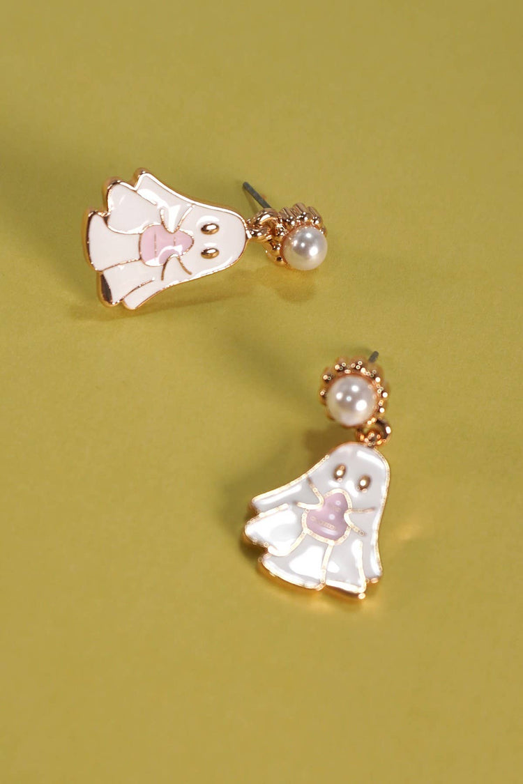 White Epoxy Ghost Drop Pearl Earrings