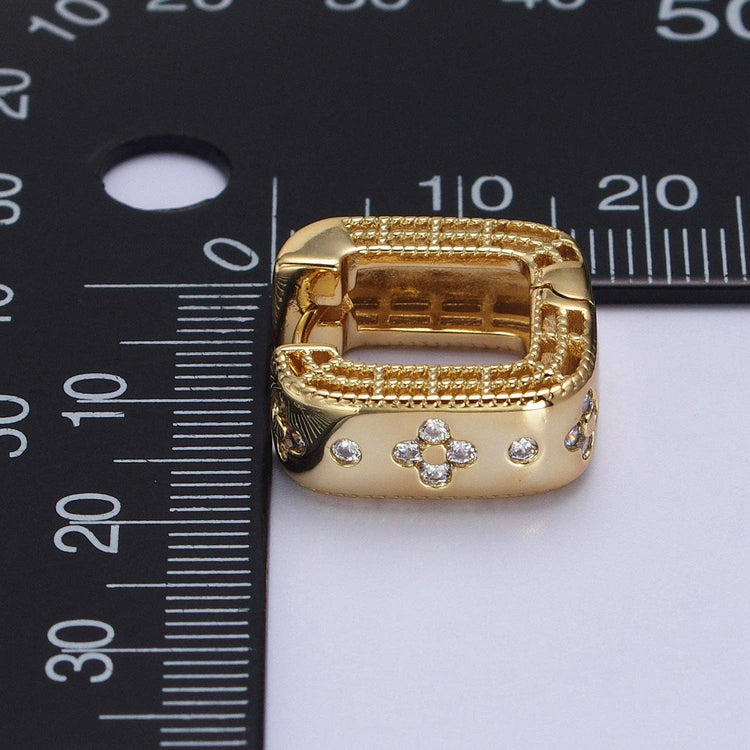 Clear Quatrefoil CZ Square Huggies Earrings ONE LEFT