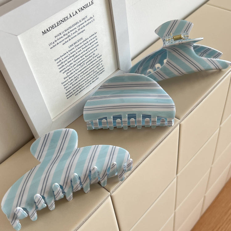 Blue & White Striped Pattern Hair Clip PRE-ORDER