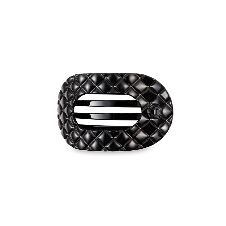 Teleties Small Flat Round Hair Clip Jet Black Quilted