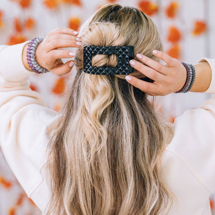 Teleties Medium Flat Rectangle Hair Clip Jet Black Quilted