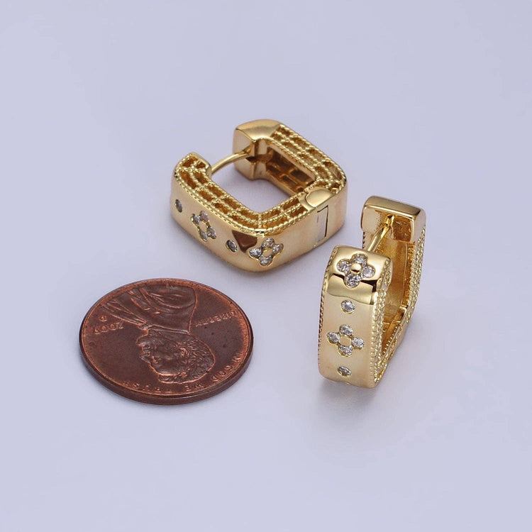 Clear Quatrefoil CZ Square Huggies Earrings ONE LEFT