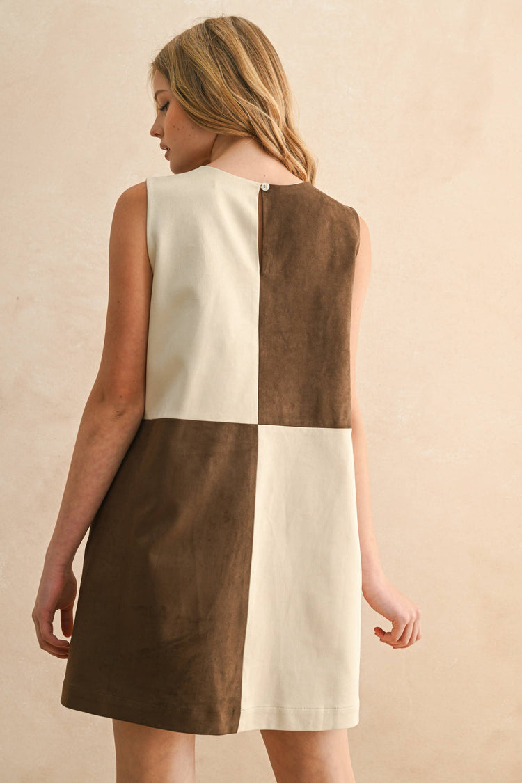 Suede Color Contrasted Shift Dress