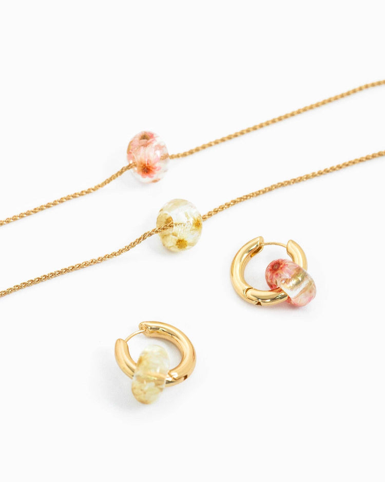 Ivory Pressed Flower Rondelle Hoops ONE LEFT