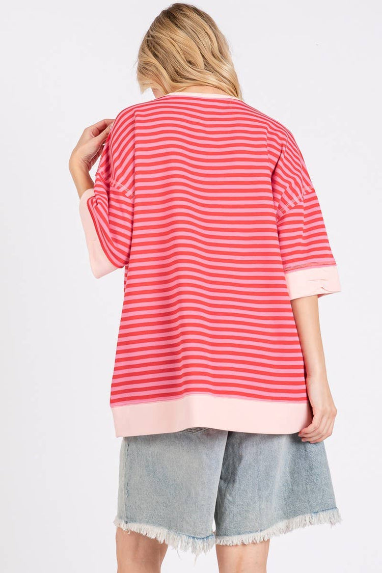 Oversized Striped Pink Combo Blouse