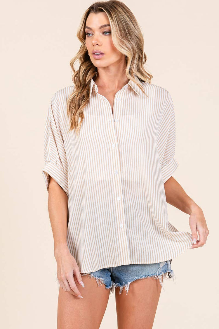 Striped Taupe Button-Down ONE L LEFT