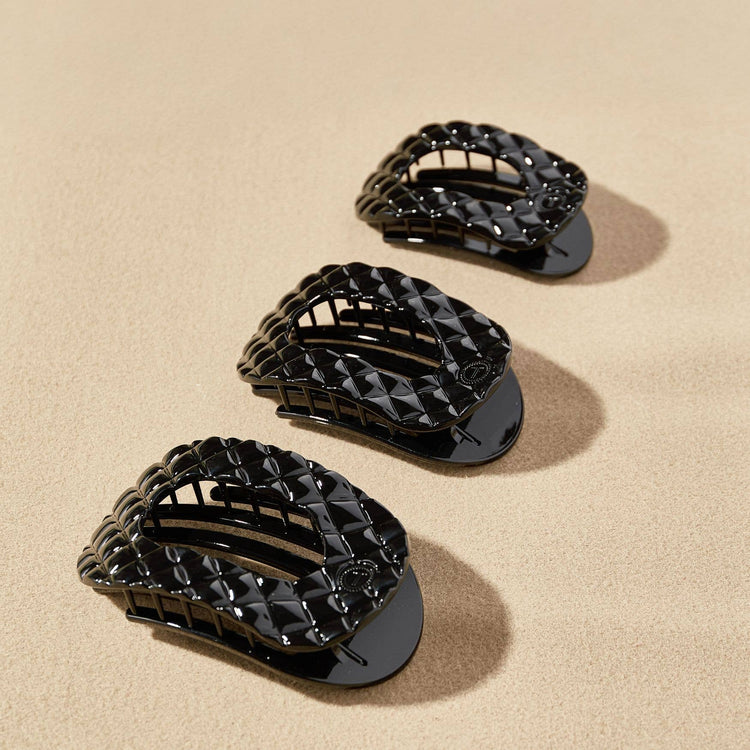 Teleties Small Flat Round Hair Clip Jet Black Quilted