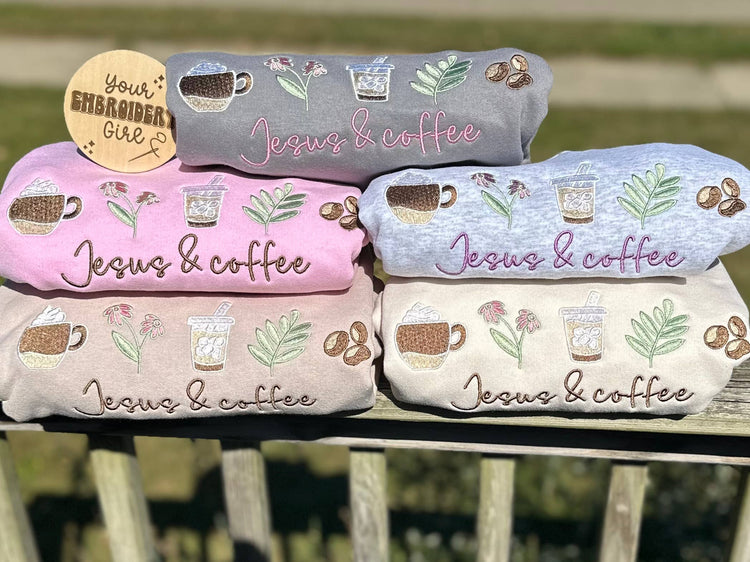 Jesus & Coffee Embroidered Crewneck