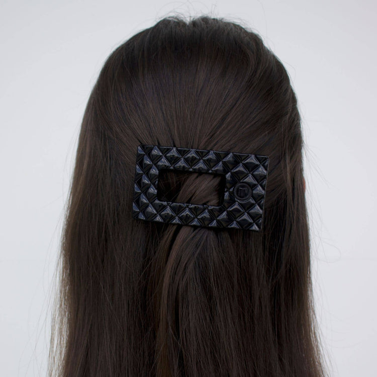 Teleties Small Flat Rectangle Hair Clip Jet Black Quilted