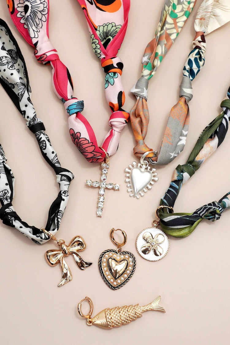 Handcrafted Scarf Interchangeable Charm Necklace ONE LEFT