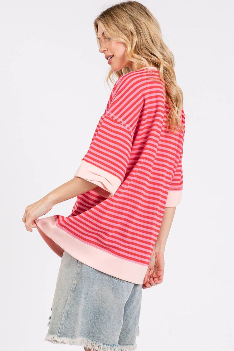 Oversized Striped Pink Combo Blouse
