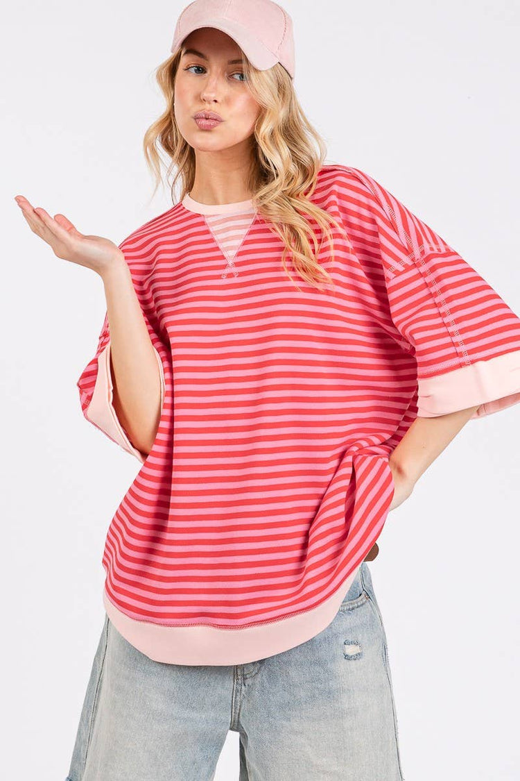 Oversized Striped Pink Combo Blouse