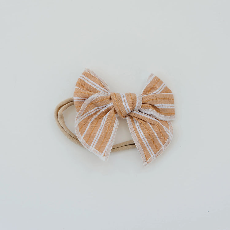 Striped Stitched Linen Hair Bow ONE LEFT
