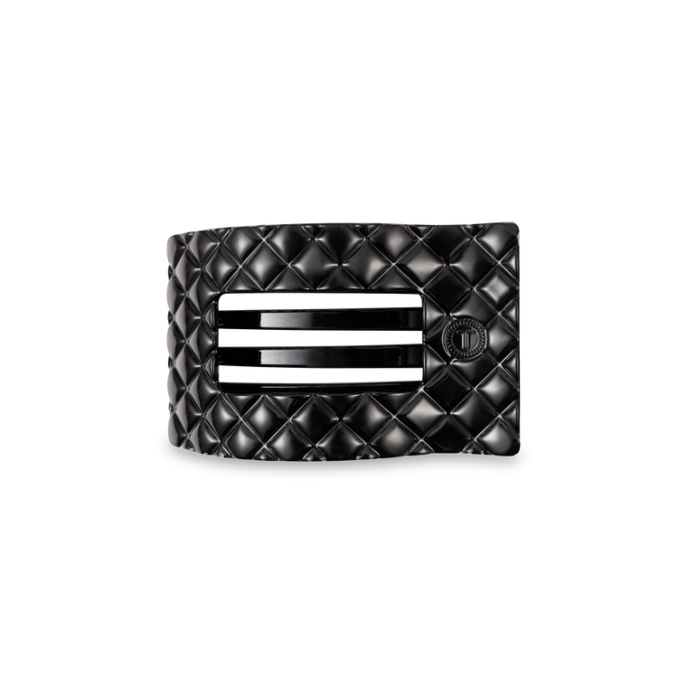 Teleties Small Flat Rectangle Hair Clip Jet Black Quilted