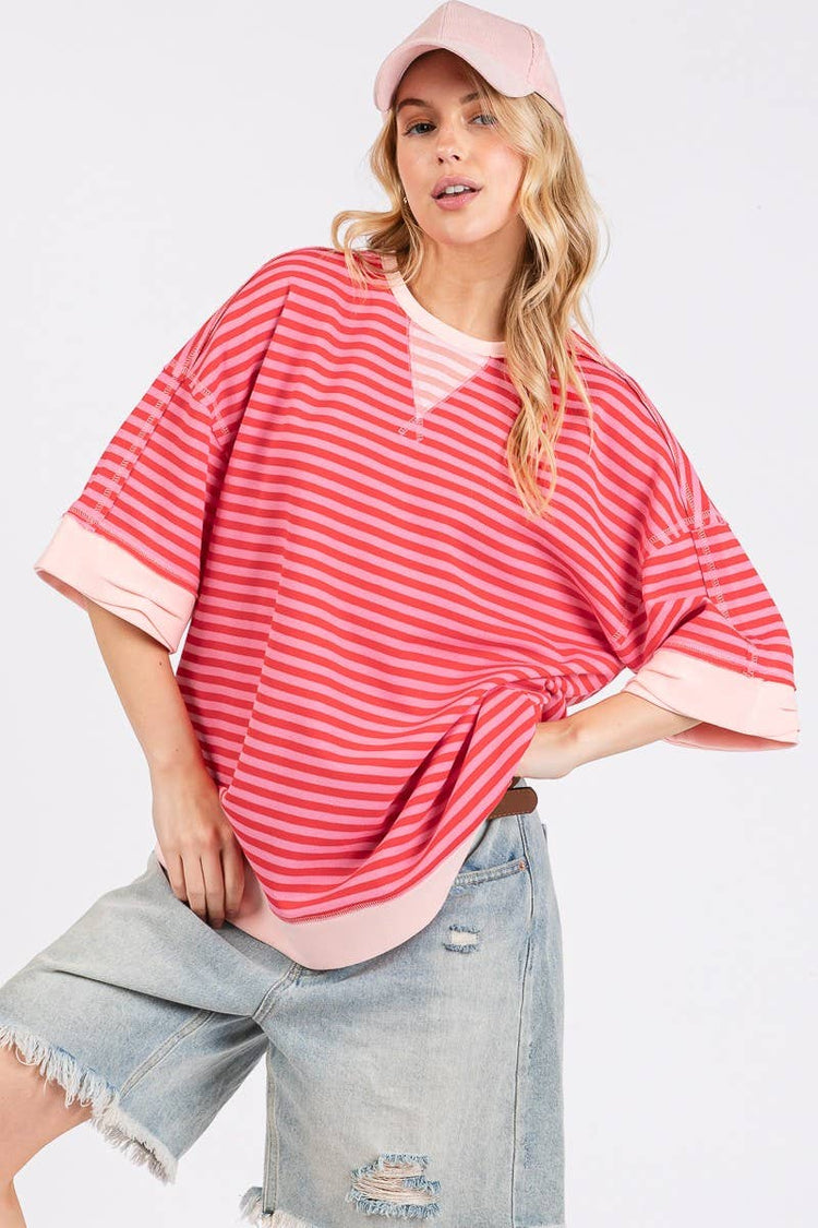 Oversized Striped Pink Combo Blouse