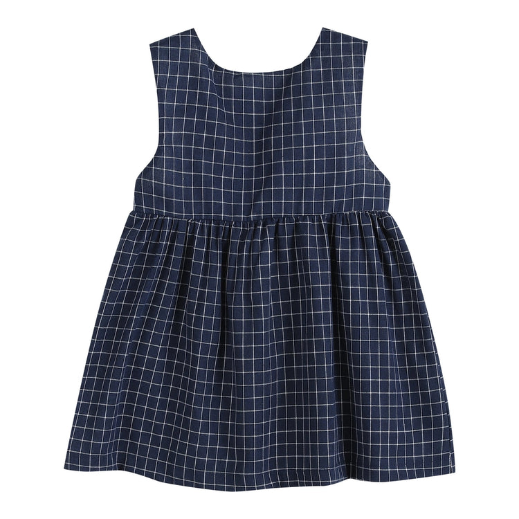 Blue Tweed Plaid Santa Dress with Big Bow