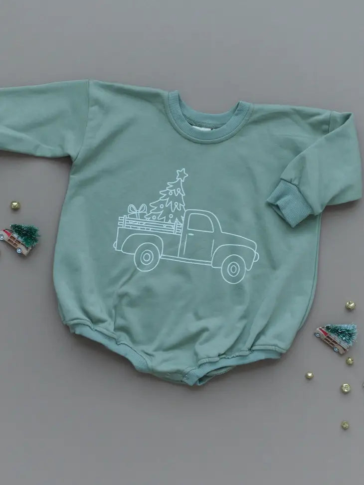 Christmas Tree Truck Oversized Sweatshirt Romper