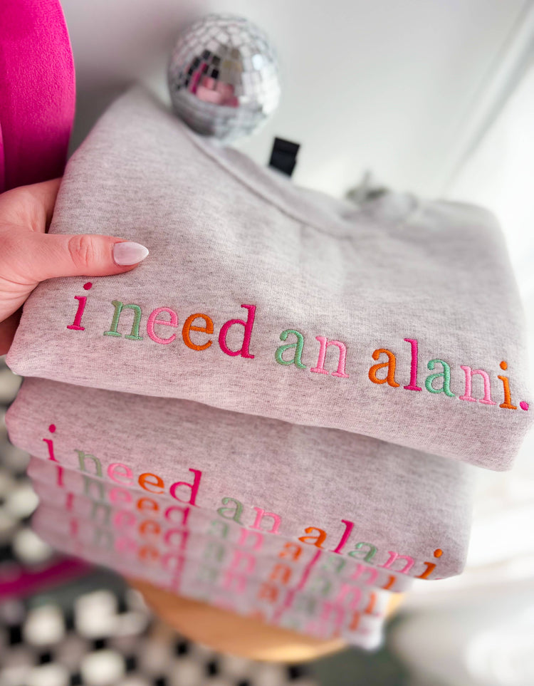 I need a drink Embroidered Crewneck ONE MEDIUM LEFT