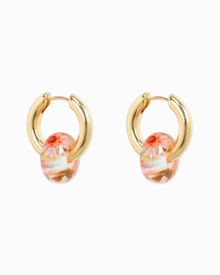 Ivory Pressed Flower Rondelle Hoops ONE LEFT