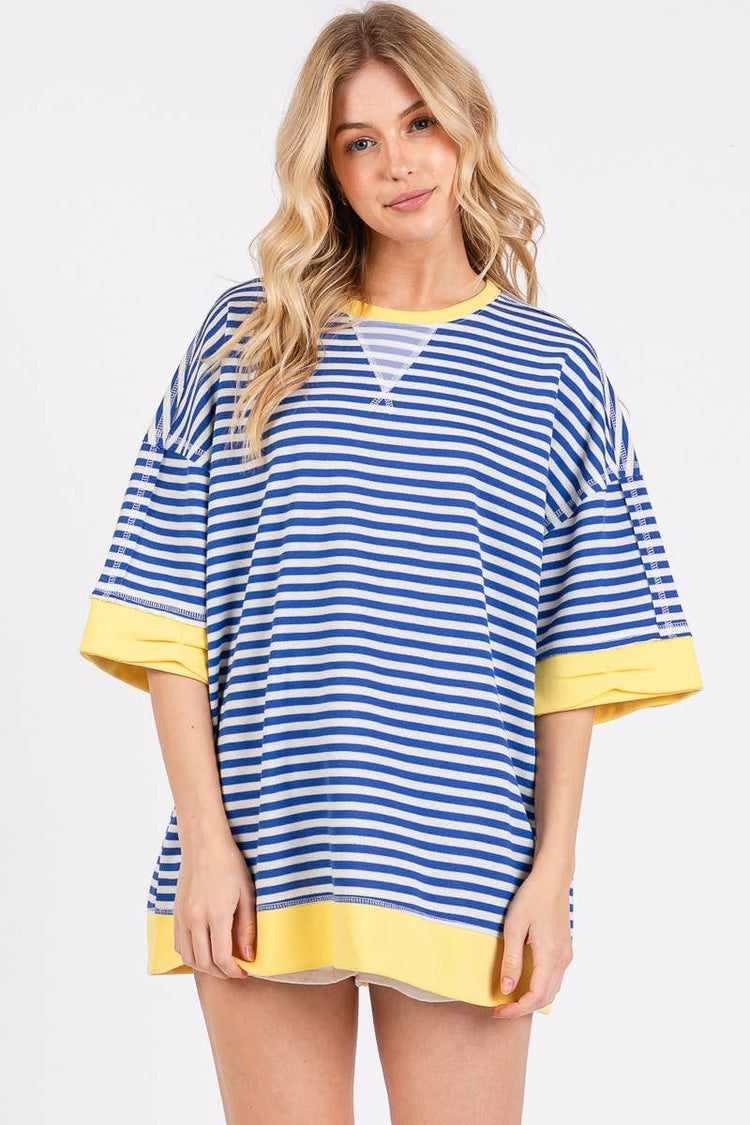 Oversized Striped Blue Combo Blouse
