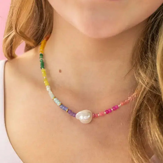 Rainbow Pearl Gemstone Bead Necklace