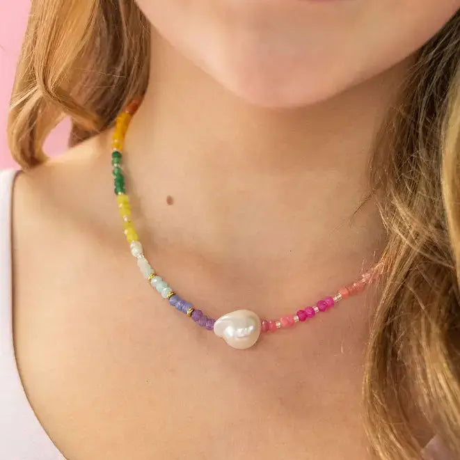 Rainbow Pearl Gemstone Bead Necklace