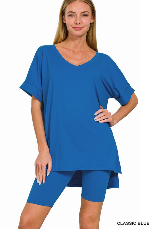 Brushed Biker Shorts Set Classic Blue
