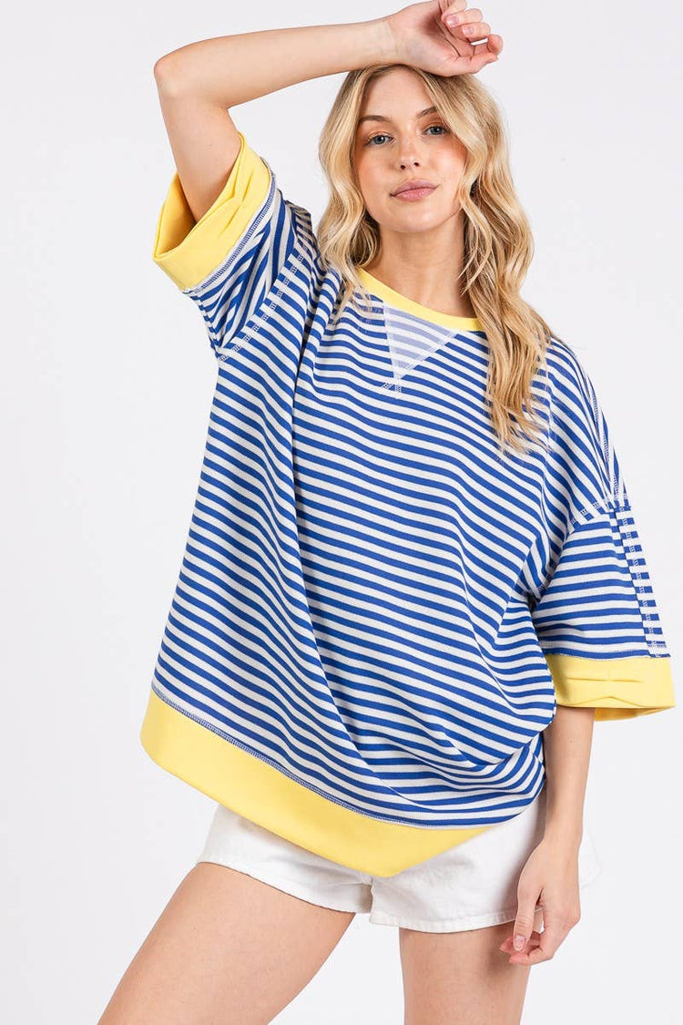 Oversized Striped Blue Combo Blouse