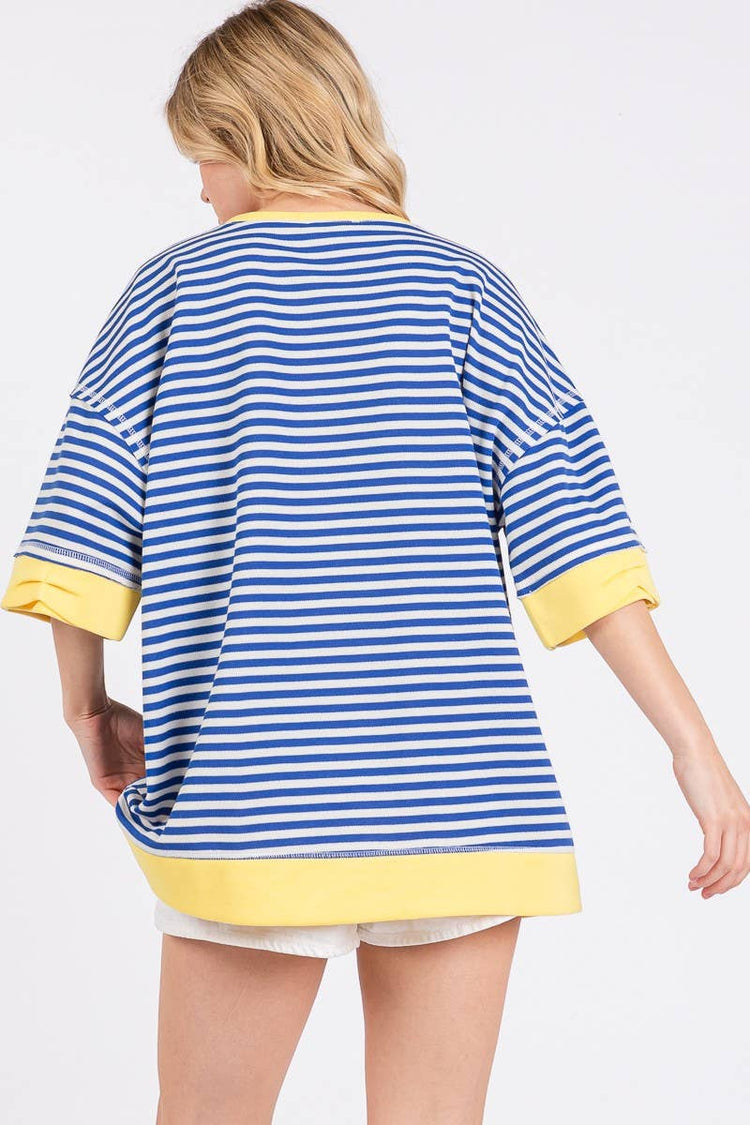 Oversized Striped Blue Combo Blouse