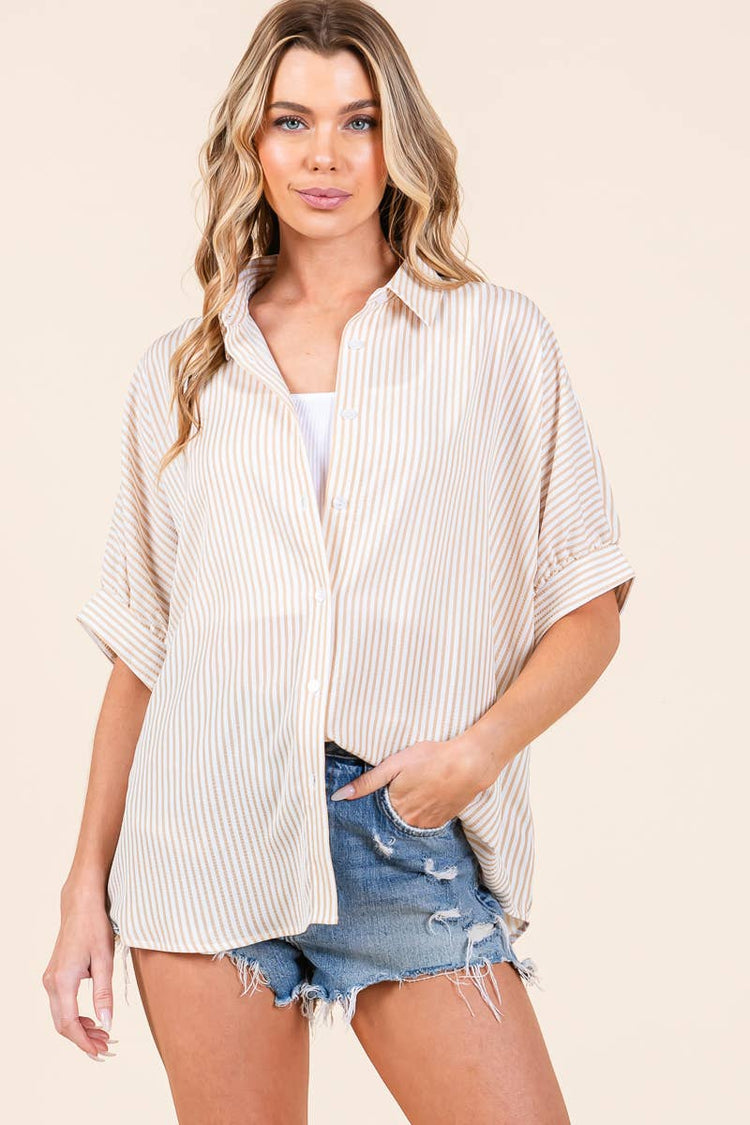 Striped Taupe Button-Down