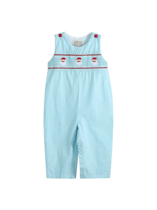 Blue Santa Smocked Overalls
