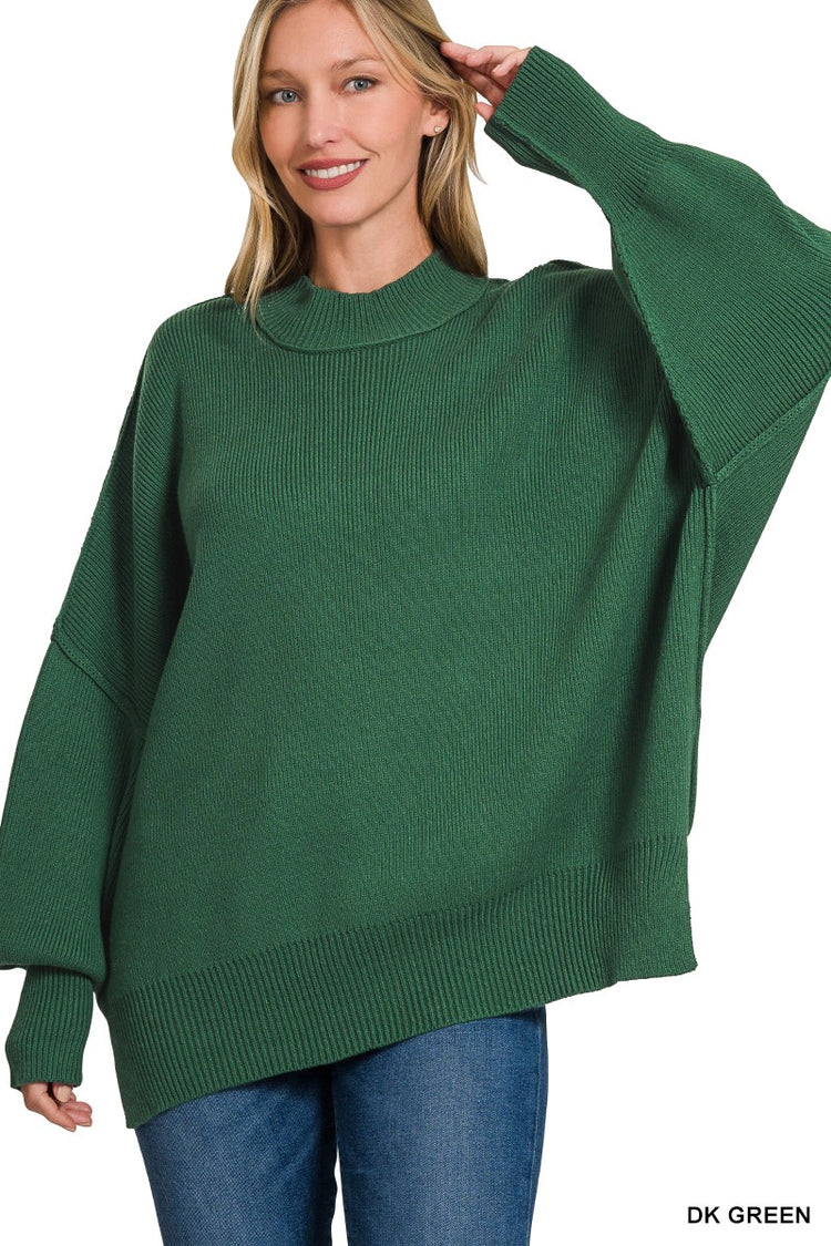 Oversized Slit Sweater Green ONE L/XL LEFT