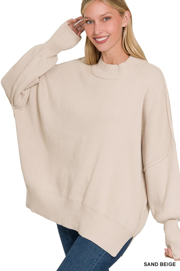 Oversized Slit Sweater Beige