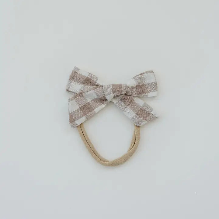 Skinny Neutral Gingham Cotton Hair Bow