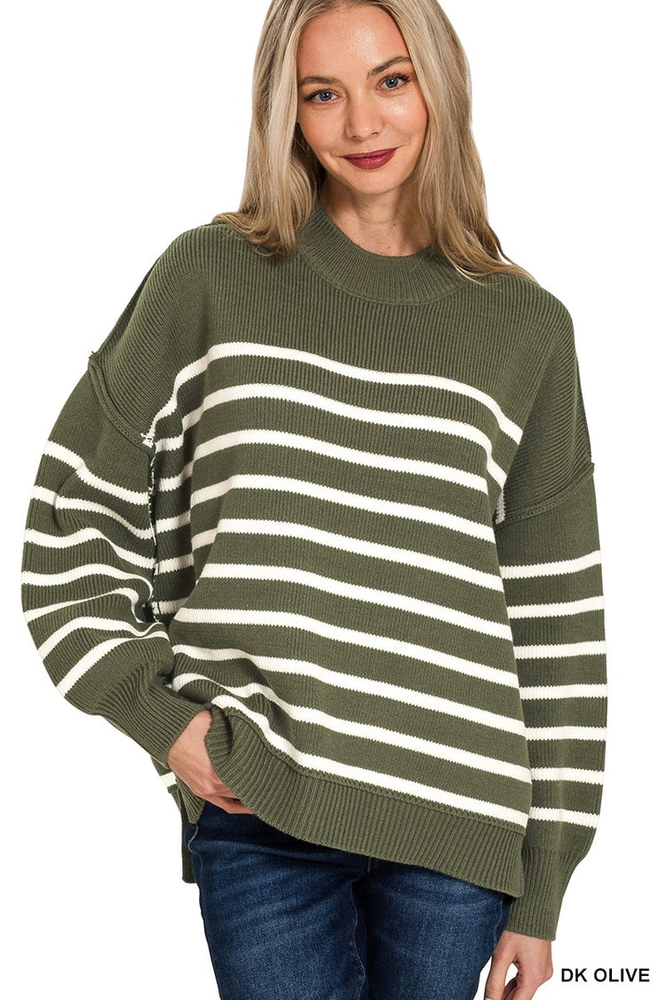 Striped Oversized Sweater Olive