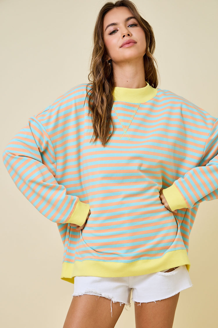 Striped Mock Sweatshirt Orange/Blue