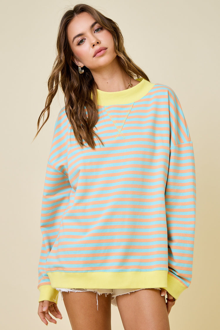 Striped Mock Sweatshirt Orange/Blue