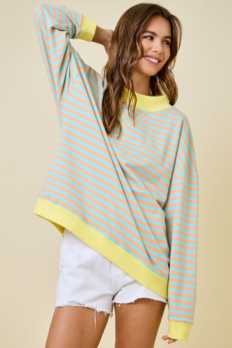 Striped Mock Sweatshirt Orange/Blue