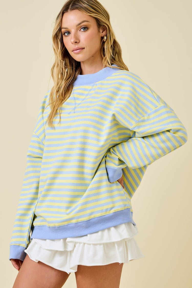 Striped Mock Sweatshirt Blue/Lemon